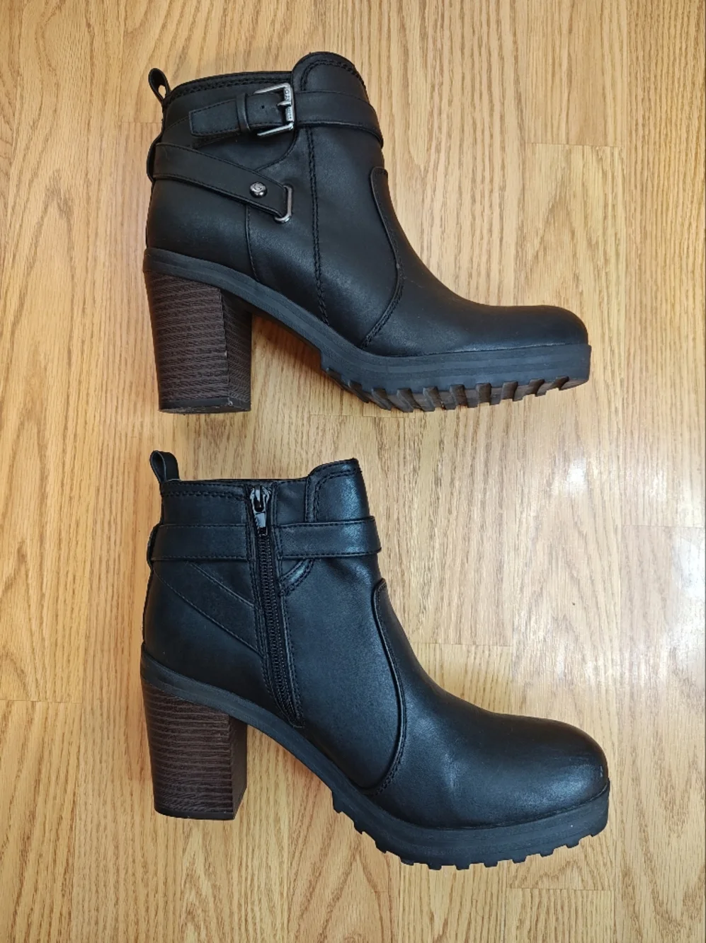 G by GUESS Francy Black Moto Ankle Boots Block Heel Lug Sole Size 8